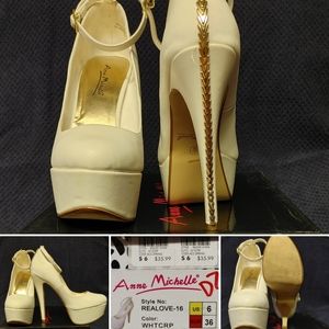 White Pumps with Gold Detail